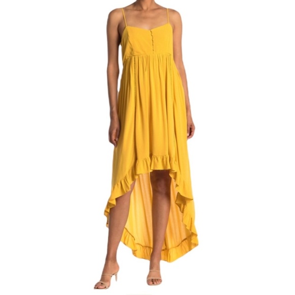 BB DAKOTA Ruffle High Low Hem Sleeveless Dress Yellow M NWT - Picture 1 of 2